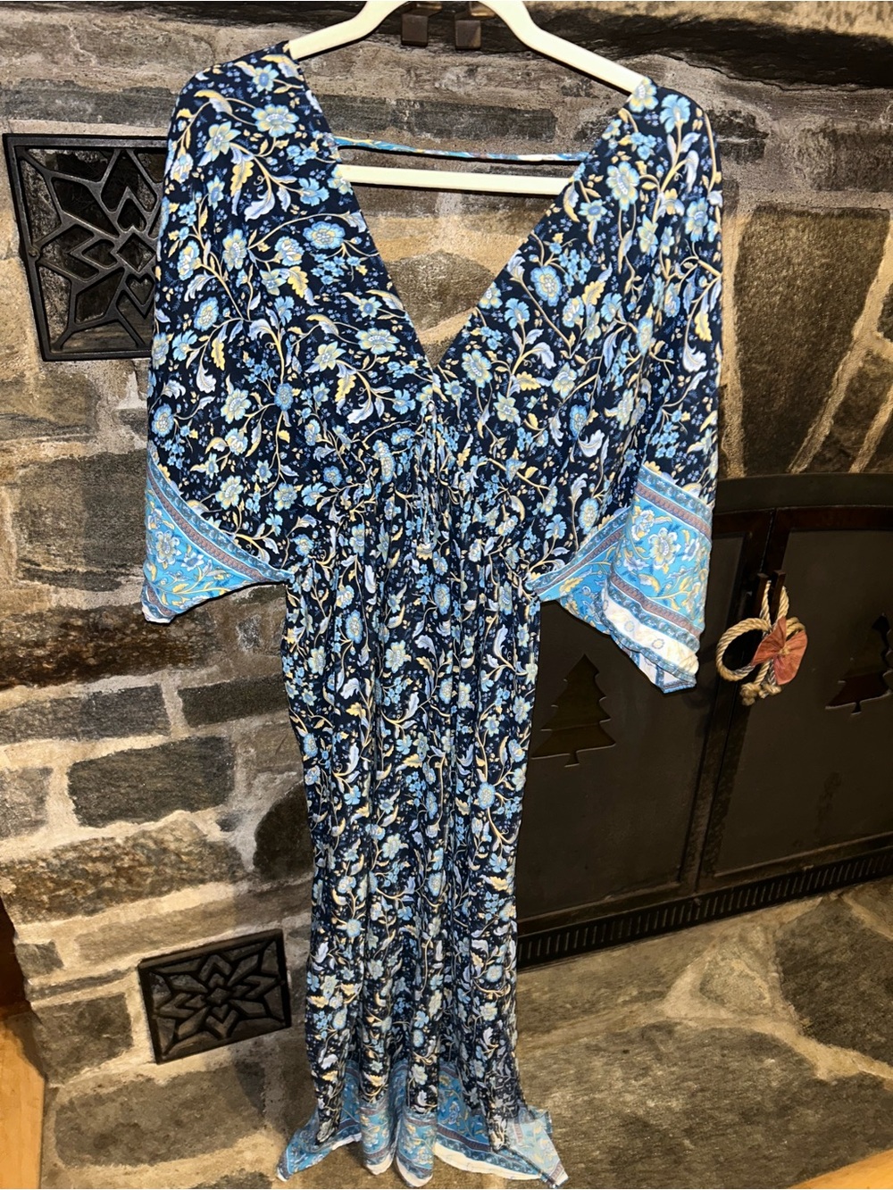 SHEIN Navy Blue Batwing Open bacFloral Maxi Dress XL